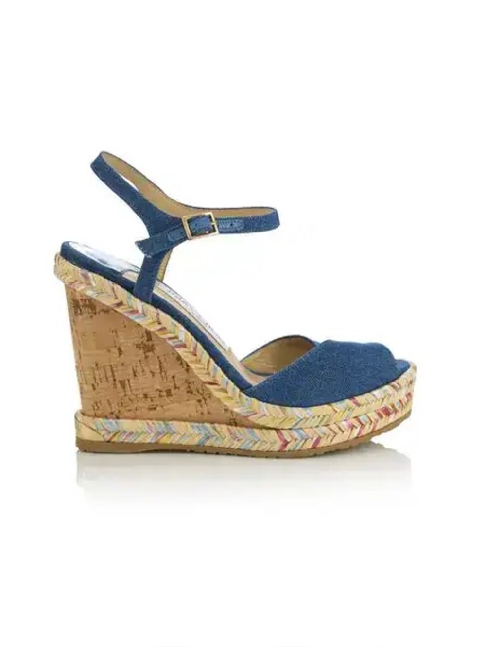 Jimmy Choo Blue Denim Cork Wedge Espadrille Sandals